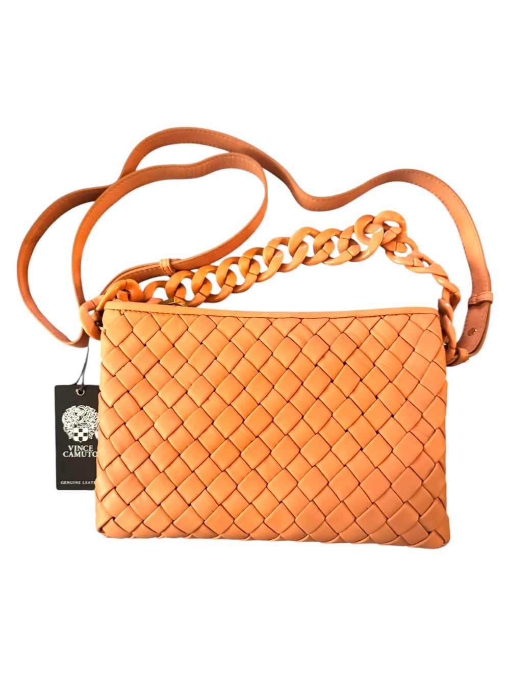 Vince Camuto Melone Woven Leather Crossbody Bag with chain NWT
